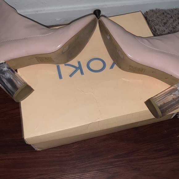 Yoki Faux Patent Beige Ankle Boots Size 11 - Picture 5 of 5